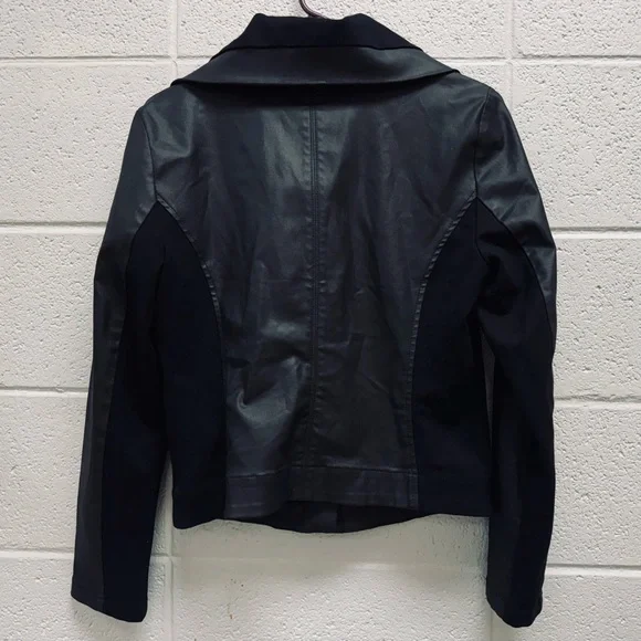 White House Black Market Black Moto Jacket Women’s Coated Denim Size Small - Picture 7 of 8